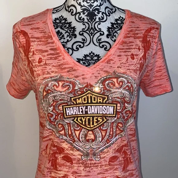 Harley-Davidson Motorcycles Women’s V-Neck Embellished Tee Shirt Size Medium - Picture 3 of 11